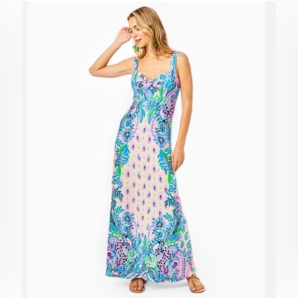 🦄 RARE Lilly Pulitzer Ambria Maxi Dress Macademia Haute Cature Engineered